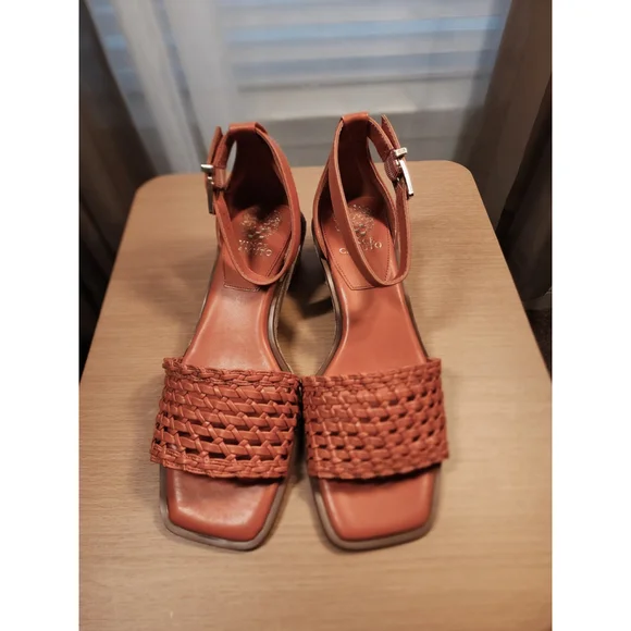 Vince Camuto TANGERINE Leather Net Low Ankle Strap Espadrille Wedge SZ 9 Wide - Picture 3 of 11